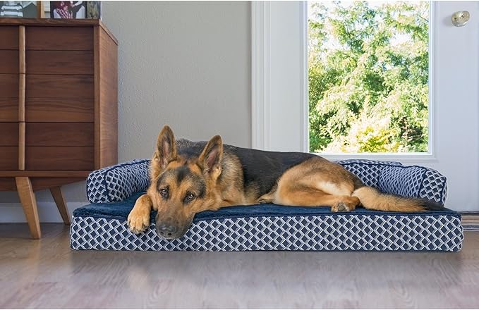 Furhaven Memory Foam Dog Bed for Large Dogs w/ Removable Bolsters & Washable Cover, For Dogs Up to 95 lbs - Plush & Woven Decor Comfy Couch Sofa - Diamond Gray, Jumbo/XL-Mewly Pet