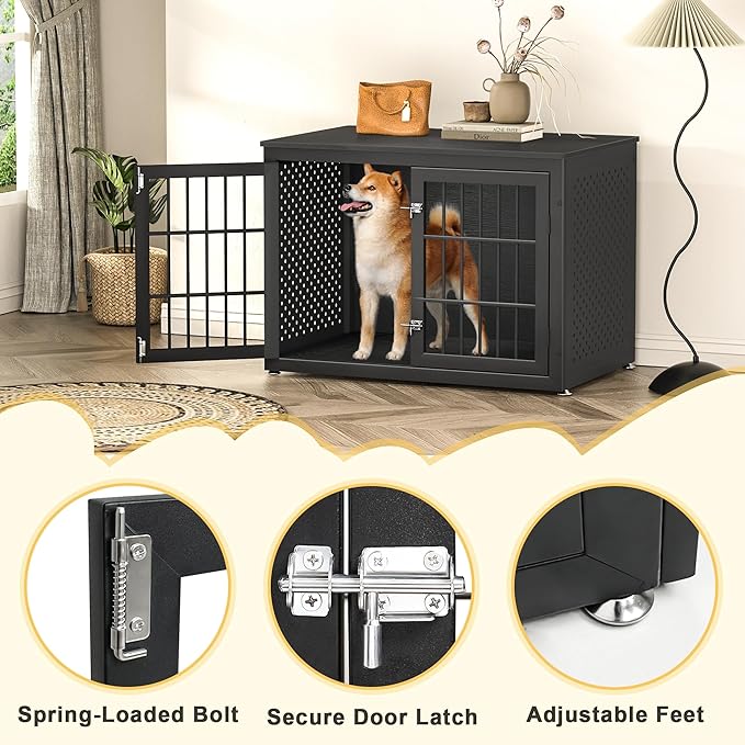 38" Heavy Duty Dog Crate Furniture for Large and Medium Dogs,Wooden Metal Kennel for High Anxiety Dogs, Chew Proof Pet Cage Indoor, Decorative Dog Kennel End Table-Mewly Pet