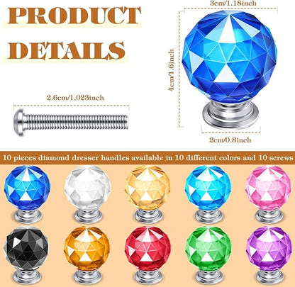 Youyole 10 Pcs Dresser Crystal Knobs 30mm Glass Pull for Cabinets and Drawers Knobs for Dresser Drawers and Kitchen(Artsy Style)