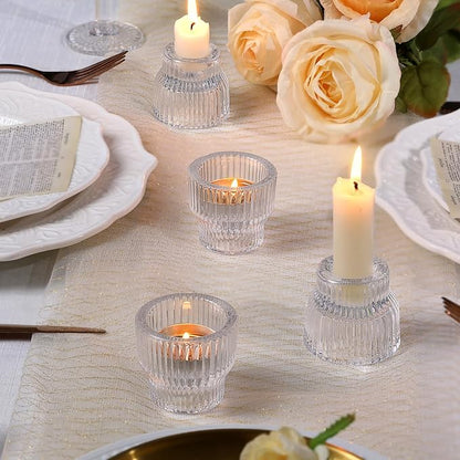 12pcs Clear Taper Candle Holders, Glass Candlestick Holders, Tea Light Candle Holder for Fall Wedding Centerpieces Table Decorations, Votive Candle Holders for Table Decor