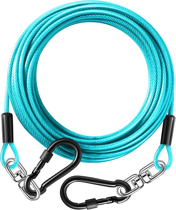 Dog Tie Out Cable 30FT-500Lbs,Heavy Duty Dog Leads Line for Yard with Swivel Hook,Medium Large Dogs Leash&Chains for Outside,Rust Chew Proof Dogs Run Cable for Outdoor Camping (Teal, 30FT)-Mewly Pet