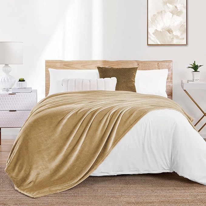 Walensee Fleece Blanket Plush Throw Fuzzy Lightweight (XL-Twin Size 66x90 Tan Camel/Taupe) Super Soft Microfiber Flannel Blankets for Couch, Bed, Sofa Ultra Luxurious Warm and Cozy for All Seasons