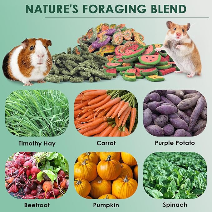 KATUMO Rabbit Chew Treats - 430g Mixed Natural Timothy Hay Pumpkin Carrot Beet Spinach Chew Toys for Rabbit Guinea Pig Hamster Bunny Chinchilla Gerbil Small Rodent Pets-Mewly Pet