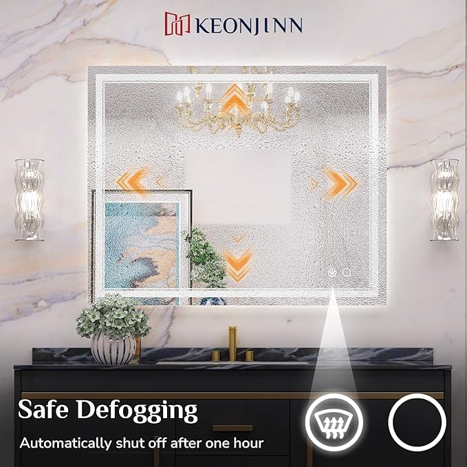Keonjinn LED Mirror for Bathoom 24 x 30 Inch, Bathroom Mirror with Front Lights, Shatter-Proof Tempered Glass, UL-Listed LED Driver, Anti-Fog, Dimmale 6000K, Easy Installation(Horizontal/Vertical)