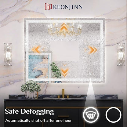 Keonjinn Large Bathroom Mirror with Light, 42 x 36 Inch LED Mirror for Bathoom, Frontlit Only, HD Tempered Glass, UL-Listed LED Driver, Anti-Fog, Dimmale 6000K, Easy Installation(Horizontal/Vertical)