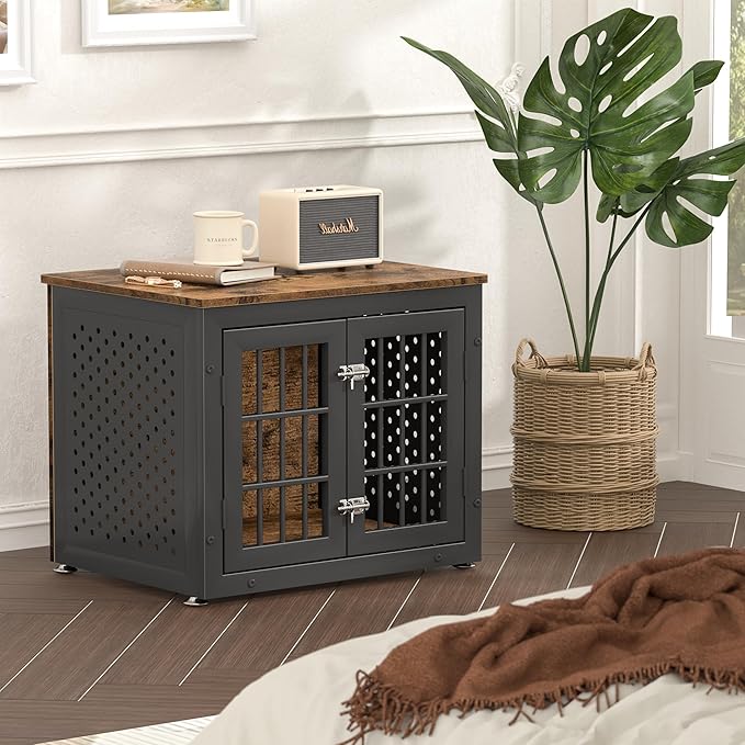 26" Heavy Duty Dog Crate Furniture for Small Dogs, Metal Kennel for High Anxiety Dogs, Chew Proof Pet Cage Indoor, Decorative Dog Kennel End Table-Mewly Pet