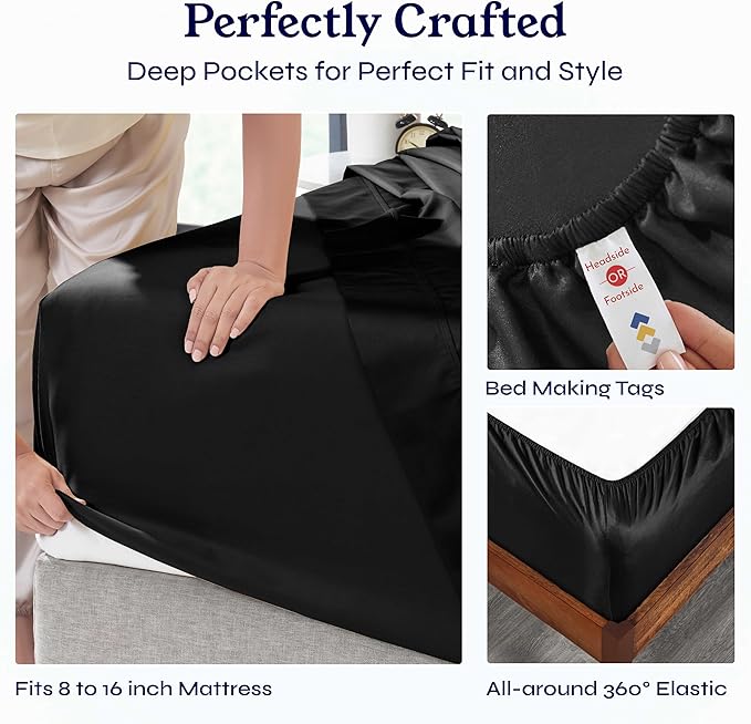 California Design Den King Size Sheets Set - 400 Thread Count Sateen, Natural 100% Cotton Sheets with Deep Pockets, Breathable, Cooling and Durable Bedding Set - Black