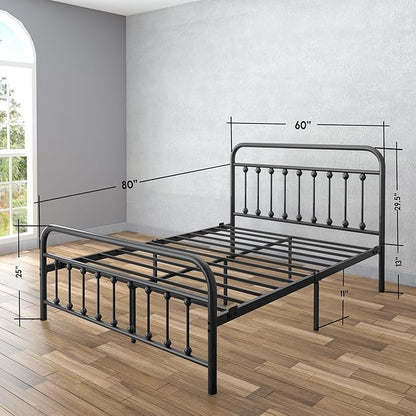 Golden Gate Beds Vintage Style Metal Bed Frame with Wrought Iron Headboard and Footboard, Classic Platform Bedframe with Storage, No Box Spring Needed, Mattress Foundation, Black, Queen Size