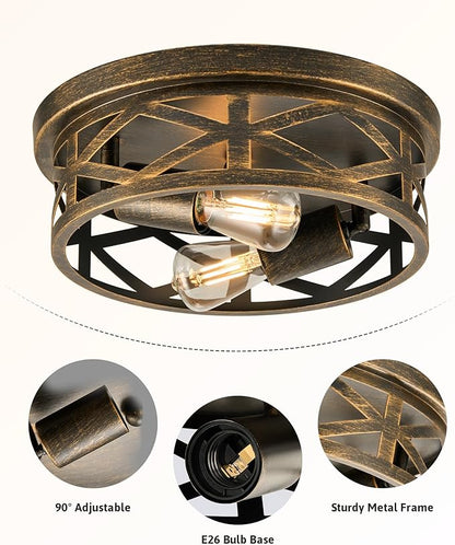VONLUCE Flush Mount Ceiling Lights, 2-Light Hallway Ceiling Lighting Fixtures, 11 inch Farmhouse Metal Cage Ceiling Lights for Entryway Kitchen, Adjustable Lamp Holders, ETL, 2 pcs, Oil-Rubbed Bronze