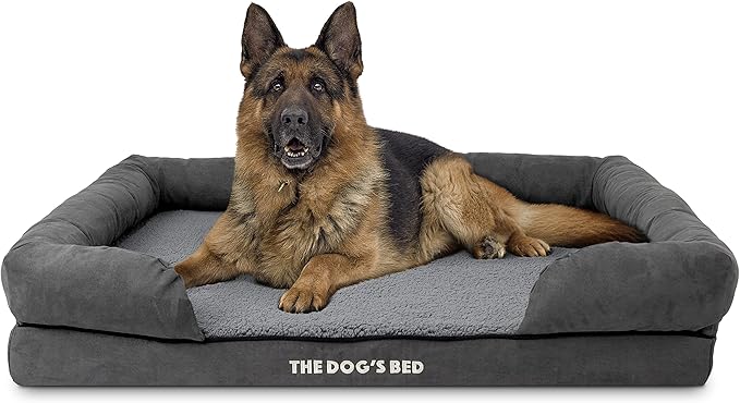 The Dog’s Bed, XL Grey Plush 43.5x34,Solid Memory Foam, Pain Relief: Arthritis, Hip & Elbow Dysplasia, Post Surgery, Lameness, Supportive, Calming, Waterproof Washable Cover, Veterinary Approved-Mewly Pet