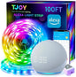 TJOY 100ft Smart Led Strip Lights for Bedroom, Work with Alexa, RGB Color Changing Music Sync Led Lights with App Remote,Multi-Color Wireless Led Strip Lighting for Bedroom (APP+Remote+Voice)