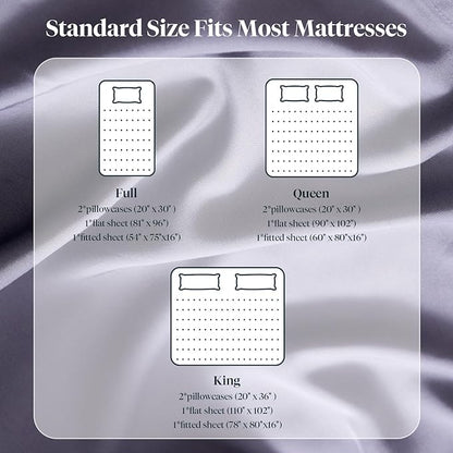 LuxClub Queen Sheet Set, 100% Rayon Derived from Bamboo Cooling Sheets, Breathable & Soft Deep Pocket Up to 16", Hotel Luxury Silky Sheets Queen Size, Light Grey
