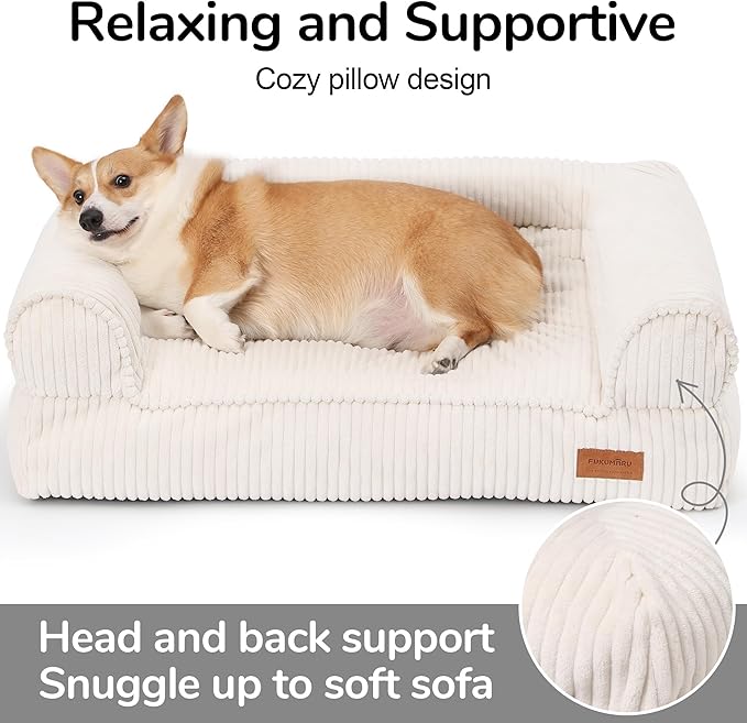 FUKUMARU Cute Dog Bed, Fluffy Pet Bed with TPU Layer Keeping Lining Dry, Dog Couch Medium Size Dogs Easy to Care, Warm Cat Bed with Removable Zipper Cover, 36inch, Large, Cream-Mewly Pet