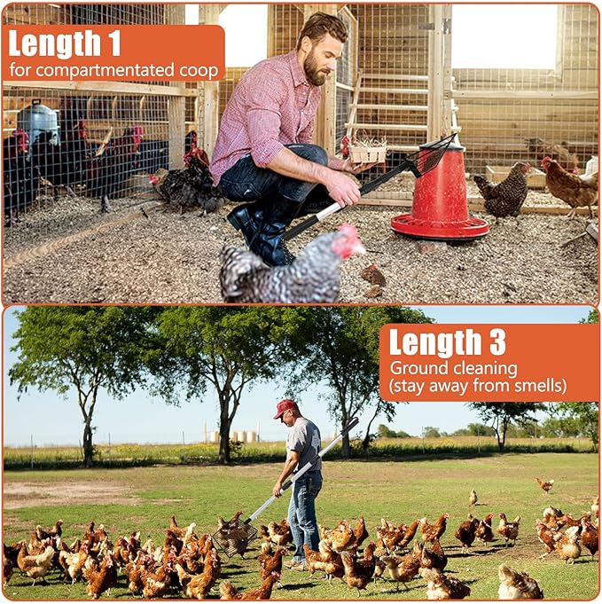 Esmorah Chicken Poop Scooper for Sand & Coop Cleaning - Sifting Shovel with 22"-40" Adjustable Handle, 3 Lengths Heavy Duty Stainless Steel Sifter-Mewly Pet