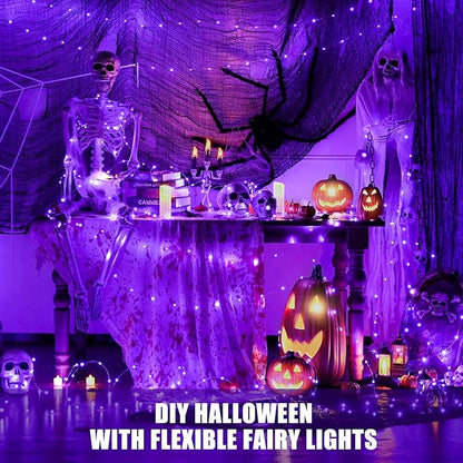 JMEXSUSS 2 Pack Christmas Fairy Lights Battery Operated, Total 200 LED 66ft Purple Christmas Lights with Remote, 8 Modes Twinkle String Lights Light for Halloween Tree Indoor Outdoor Decorations