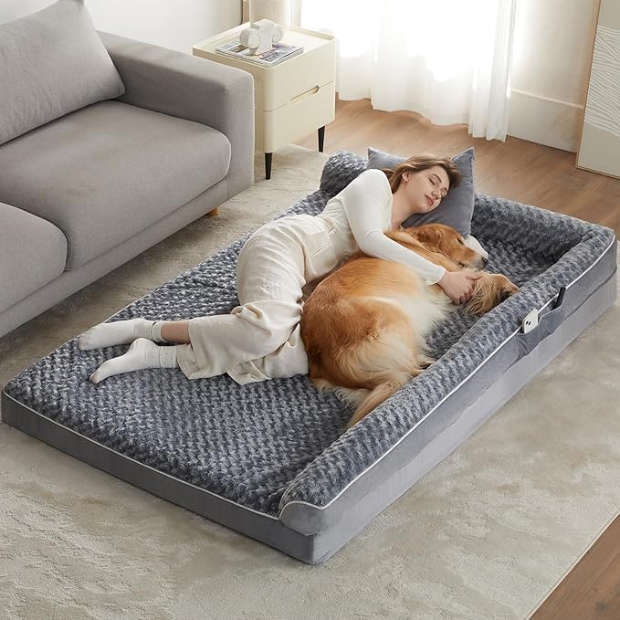 BFPETHOME Orthopedic Dog Beds for Extra Large Dogs, Waterproof Sofa XXL Dog Bed with Sides, Non-Slip Bottom and Egg-Crate Foam Big Pet Couch Bed with Washable Removable Cover,Pet Bed for Large Dogs-Mewly Pet