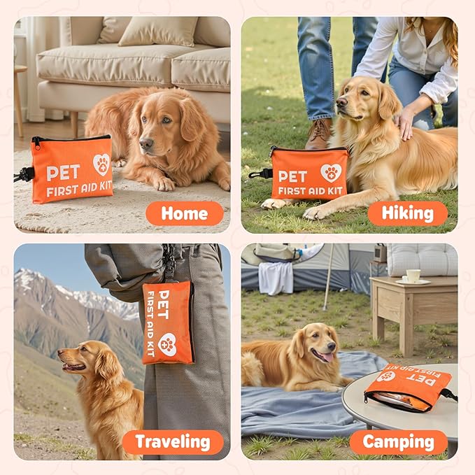 Portable Dog First Aid Kit with Hook - Water Resistant Pouch for Hiking, Camping, Daily Family Use, Travel, Pet Safety, Thoughtful Gift for Pet Owners (45pcs Standard Version)-Mewly Pet
