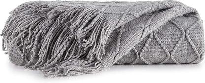 BOURINA Light Grey Throw Blanket 60x80 Inches Throw Textured Solid Soft Sofa Throw Couch Knitted Decorative Blanket