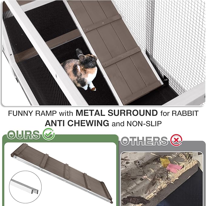 2-Story Indoor Rabbit Hutch with Chew-Proof Outdoor Rabbit Cage with 6 Locking Casters Bunny Cage 2 Pull-Out Trays Guinea Pigs Cage 62" Brown-Mewly Pet