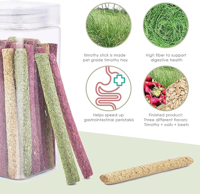 ERKOON Timothy Hay Sticks,Rabbit Chew Toys for Teeth Natural Molar Sticks Rabbits Treats for Bunnies, Chinchilla Guinea Pigs, Gerbil, Hamster (75 Pcs)-Mewly Pet