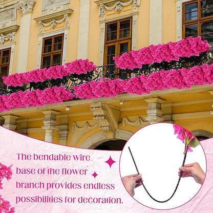 100 Pack Artificial Bougainvillea Floral 38" Silk Long Stem Bougainvillea Plants Hanging Table Centerpiece for Home Wedding Indoor Outdoor Decorations (Rose Red)