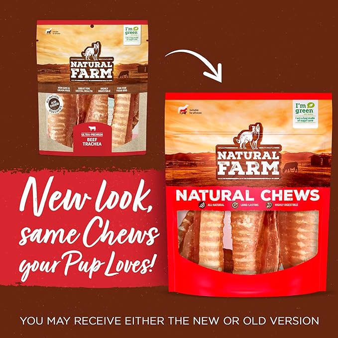 Natural Farm Beef Trachea for Dogs (6 Inch, 6 Pack)- 100% Beef,Odor Free Trachea Dog Chews- Glucosamine & Chondroitin for Joint & Hip Mobility, Bone Strength- Low-Fat Crunchy & Crispy- for All Dogs-Mewly Pet