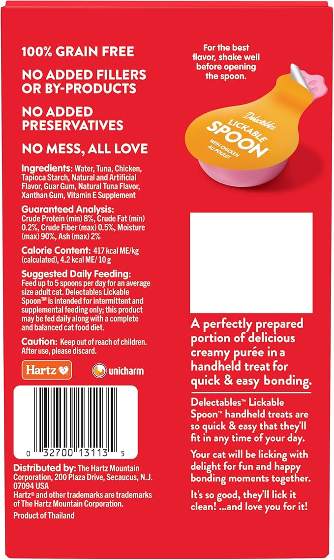 Hartz New Delectables Lickable Spoon Interactive Lickable Cat Treats for Quick & Easy Bonding, Chicken 32ct-Mewly Pet