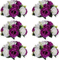 NUPTIO Pcs of 6 Fake Flower Ball Arrangement Bouquet,15 Heads Plastic Roses with Base, Suitable for Our Store's Wedding Centerpiece Flower Rack for Parties Valentine's Day Home Décor (Purple & White)