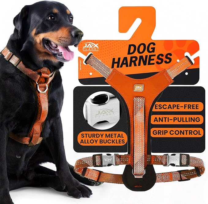 No-Pull Dog Harness with Handle - Escape Proof, Anti-Pulling, Grip Control, Multi-Angle Reflective for Safe Walks & Training, Easy On & Off, Metal Buckle–Pet Harness, Medium/Large Dogs- H3- Orange-Mewly Pet