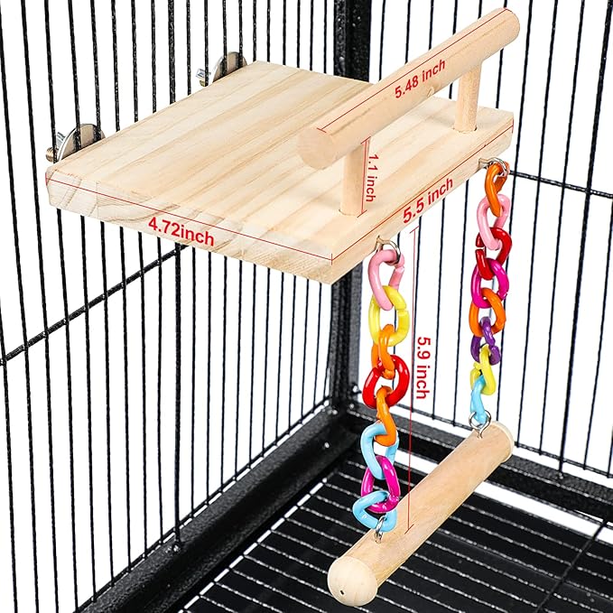 Bird Perches Cage Toys Parrot Wooden Platform Play Gyms Exercise Stands with Acrylic Wood Swing Ferris Wheel Chewing for Animals Green Cheeks, Baby Lovebird, Chinchilla, Hamster Budgie-Mewly Pet