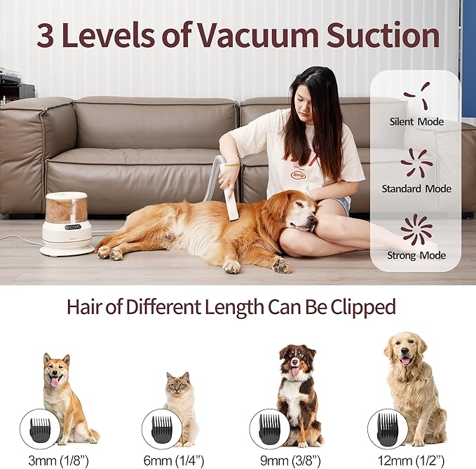 Dog Grooming Vacuum Kit, 2.5L Large Capacity, Dogs & Cats Vacuum for Shedding, 4 Pet Grooming Tools, Low Noise, Dog Nail Clipper as A Gift-Mewly Pet