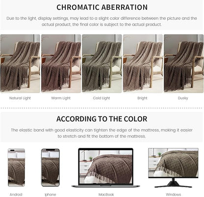 BOURINA Brown Throw Blanket 50 x70 Inches Jacquard Argyle Throw Textured Solid Soft Throws and Blankets for Sofa or Bed Knitted Decorative Blanket