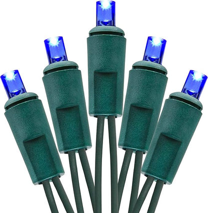 Holiday Essence Blue LED Mini Christmas Lights Set, 60 5mm Memorial Fourth of July Blue String Lights, Green Wire, for Indoor Outdoor Décor, Home, Wedding, Patio, Garden Decorations, UL Certified