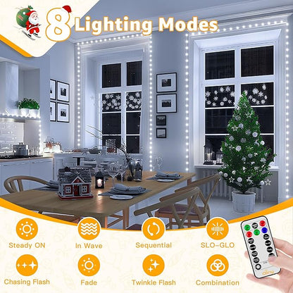 Ollny Christmas Lights Cool White, 600LED 197FT Christmas Tree Lights IP67 Waterproof, Plug in Fairy Lights with Remote 8 Modes Timer, Xmas Light for Outdoor Indoor House Holiday Decor