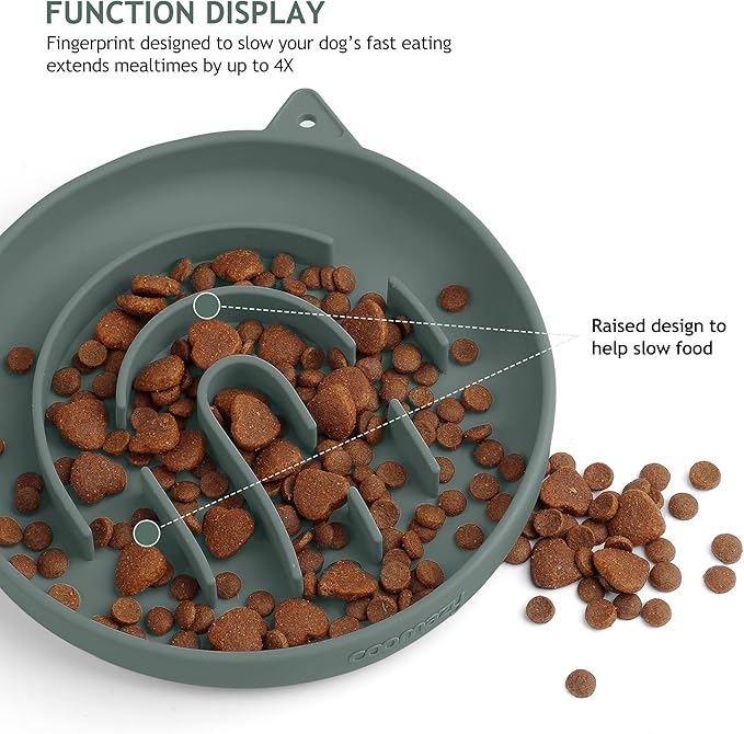 Coomazy Silicone Slow Feeder Dog Cat Bowls, Interactive Puzzle Toy for Pets Food Training, Keeps Dogs Cats Busy, Prevents Puppy Kitty Overeating (Dark Green, 1.4Cup)-Mewly Pet