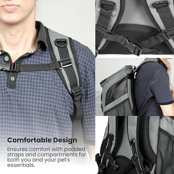 Cat Backpack Carrier, Airline Approved, Space Capsule Bubble Design, Ideal for Cats & Dogs up to 28-35 lbs, with Strong Straps, Safety Zippers, Mesh, Comfortable for Hiking & Travel (Grey)-Mewly Pet