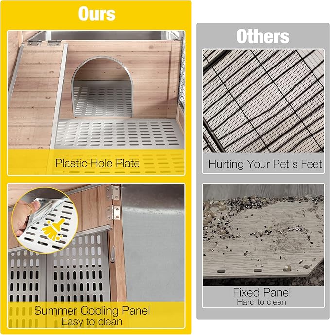 Aivituvin Wooden Guinea Pig Cages Indoor with Removable Stand, Anti Chewing Rabbit Hutch with Ramp and Wire Mesh, 2 Story Small Animals House Habitat with Pull Out Tray (Light Natural Wood)-Mewly Pet