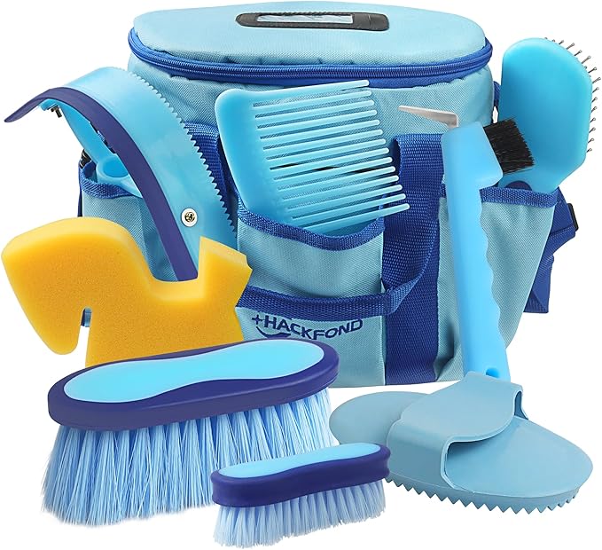 Horse Grooming Kit 9pcs Horse Brushes Equine Grooming Brushes Tack Room Supplies Set with Organizer Tote-Mewly Pet