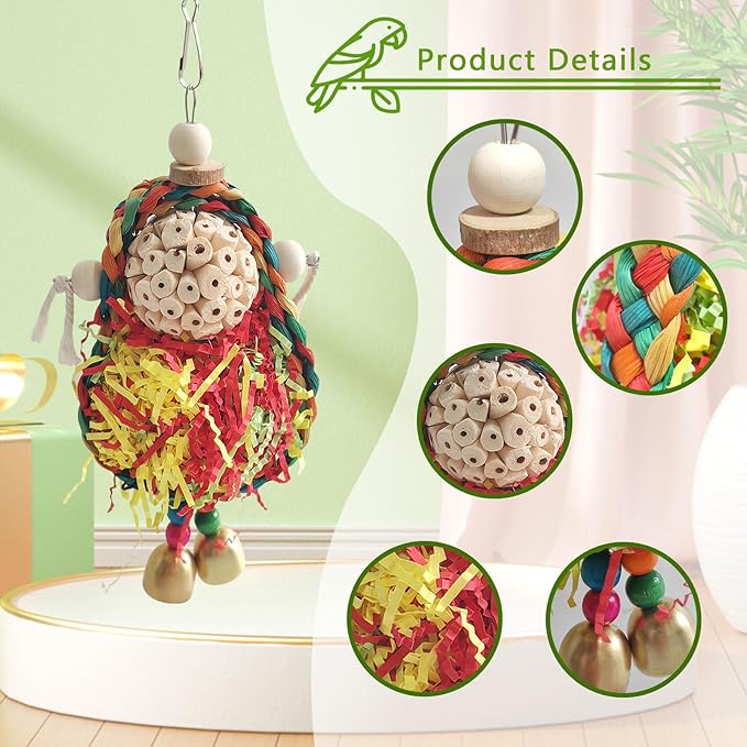 Bird Hoop Swing and Parakeet Toys,Natural Sola Balls and Shredding Hanging Toy,Birds Rope Swing,Suitable Small and Medium-Sized Parrots Toys,Birds Toy for Cockatiels,Conures,Lovebird-Mewly Pet