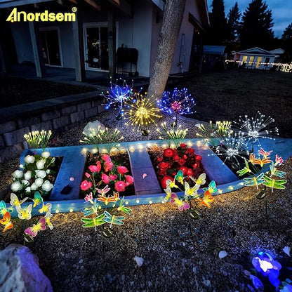Anordsem Solar Lights Outdoor Decorative: Bendable Copper Wire with 120 LED Firework Beads - Waterproof DIY White Fun Decorating Yard Garden Patio - Christmas Gifts for Homeowner Over 30