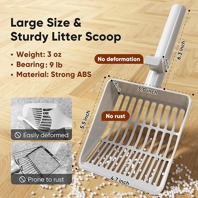Large Cat Litter Scoop, Heavy-Duty Litter Scoop with Dual Sifting Holes for Fast & Fine Clumping, Kitty Litter Scooper with Long Handle & Easy-to-Hang Hook for Litter Box-Mewly Pet