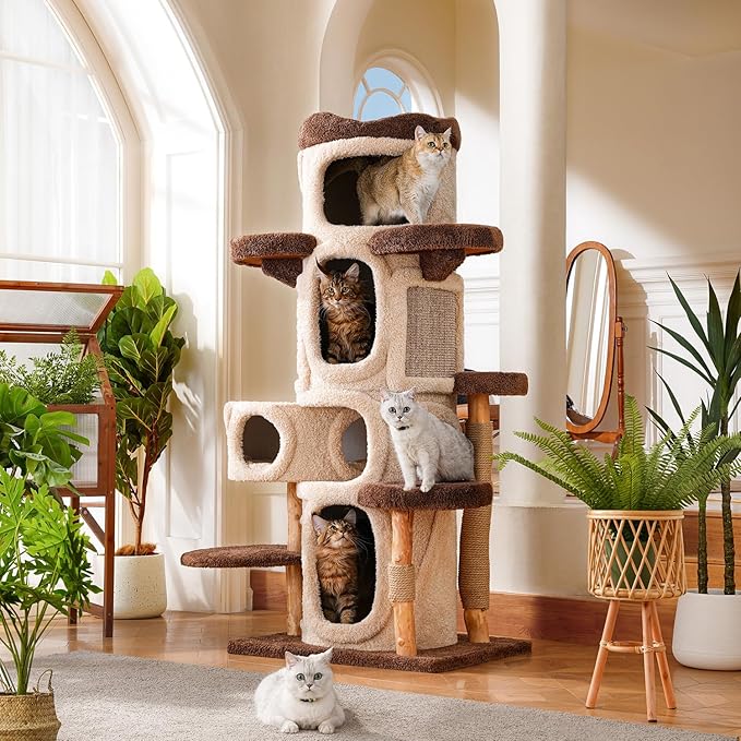 70'' Luxury Heavy Duty Cat Tree for Indoor Cats Adults,Treehouse Theme Large Cat Tower for Home Decoration,Multi-Level Modern Maine Coon Condo with 3*Wood Scratching Post,Perch,Huge House for Multicat-Mewly Pet