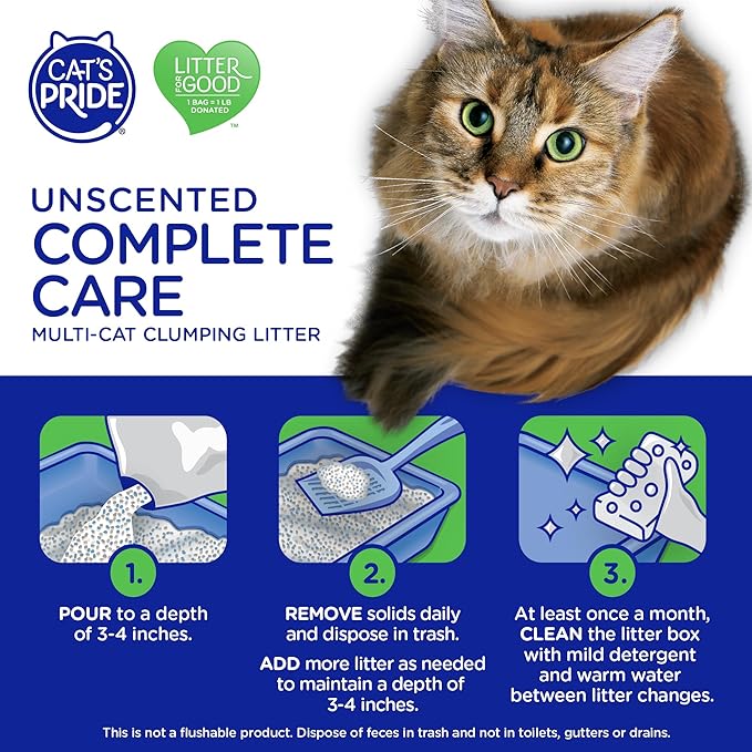 Cat's Pride Premium Lightweight Clumping Litter: Complete Care - Up to 10 Days of Powerful Odor Control - Hypoallergenic - Multi-Cat, Unscented, 18 Pounds-Mewly Pet