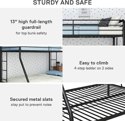 DHP Dusty Metal Bunk Bed with Secured Ladders, Twin/Full, Black