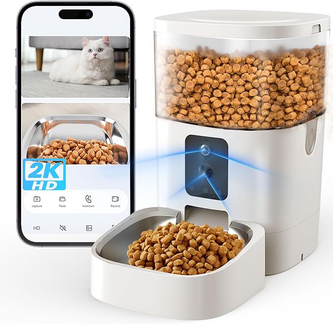 Automatic Cat Feeder with Dual Camera, 5G WiFi Pet Food Dispenser with 2-Way Audio, 2K HD Video with Night Vision, Easy APP Operation, AI Pet Motion Capturing, for Cat Dog Small Pet-Mewly Pet
