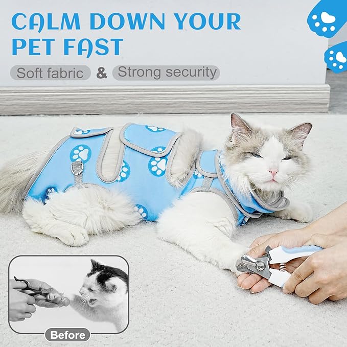 Supet Cat Grooming Hammock, Self-Adhesive Cat Nail Clipper Hammock, Soft Fabric Cat Wrap for Cutting Nails, Quickly Calm Down for Medicine, Teeth Brushing, Ear Cleaning-Mewly Pet