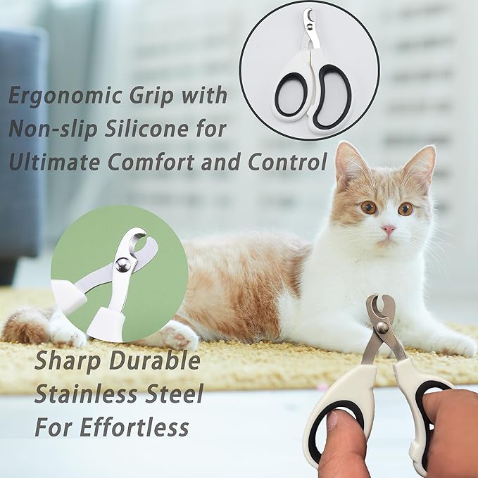 Cat Grooming Brush Kit 6 Tools - Deshedding & Dematting for Long/Short Hair, Self-Cleaning Slicker Brush with 6-in-1 Flea Comb for Cats & Kittens (White)-Mewly Pet
