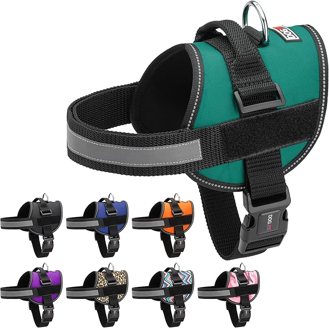 Dogline Dog Harness, Reflective No-Pull Adjustable Vest with Handle for Walking, Training, Breathable, No - Choke Harness for Small, Medium or Large Dogs Room for Patches Girth 33"-46" in Turquoise-Mewly Pet