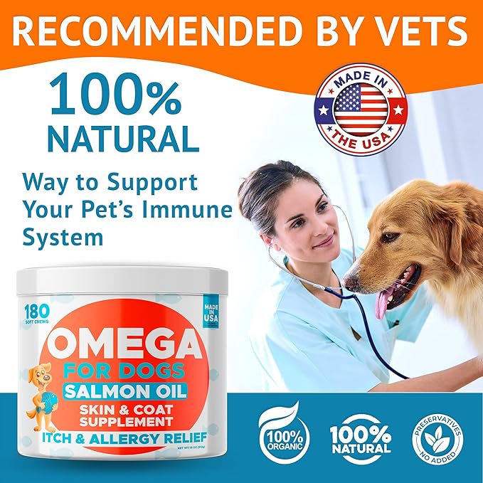 Omega 3 Fish Oil for Dogs Bundle - Skin&Coat Chews - Dry&Itchy Skin Relief + Allergy Support - EPA&DHA Fatty Acids - Natural Salmon Oil Chews Promotes Heart, Hip&Joint Support -360 Chews - Made in USA-Mewly Pet
