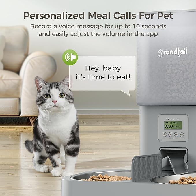 Automatic Cat Feeder for Pets, Programmable Meal Dispenser, for Timed Meals for Up to Cats & Dogs Including Dual Power Supply, and Capacity for 4 Meals Daily-Mewly Pet